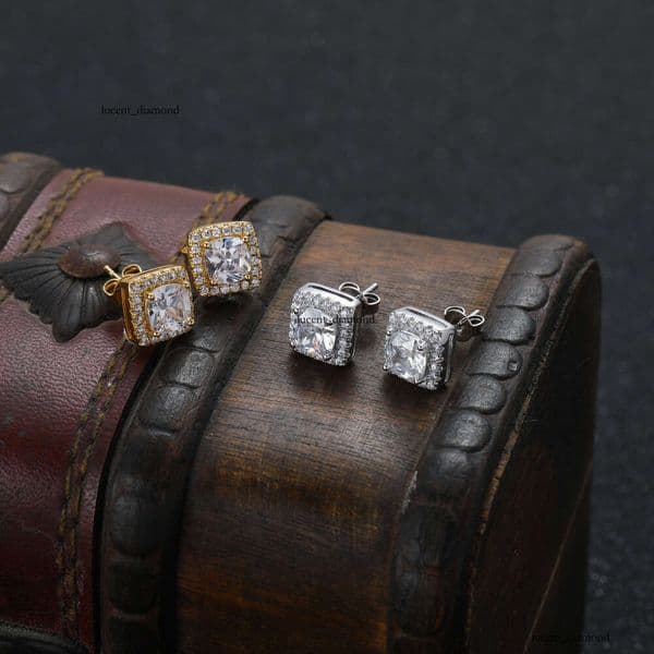 Square Jewelry Silver style with Moissanite Jewelry Hip Hop earrings large square Moissanite earrings for women