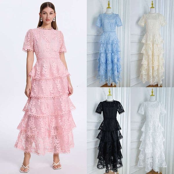 Designer g20 French Elegant Women's 2026 Summer High end Embroidered Waist Ruffle Layered Long Dress