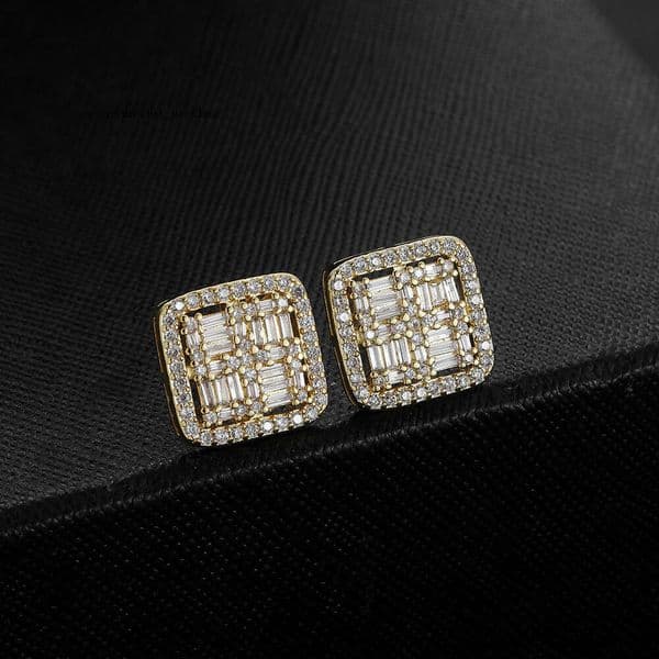 Square Stud Earrings Popular Jewelry Hip Hop Style Jewelry Bestseller Simple Mix-and-Match Moissanite Earrings for Women