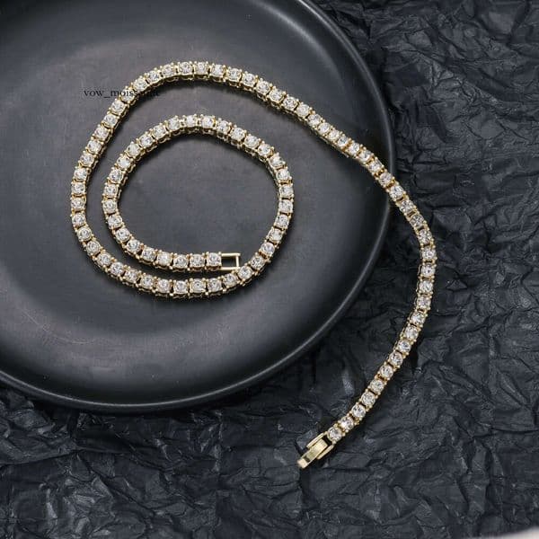 Alloy 3MM 4mm Moissanite Necklace Tennis Jewelry Hip Hop Single Row Chain