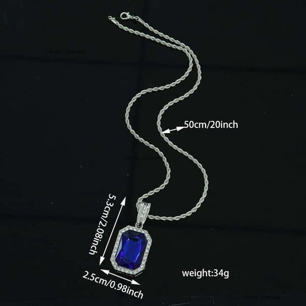 Hip Hop Colorful Gemstone Square Pendant Niche Ins Minimalist Style Unisex Sweater Chain Jewelry Necklace