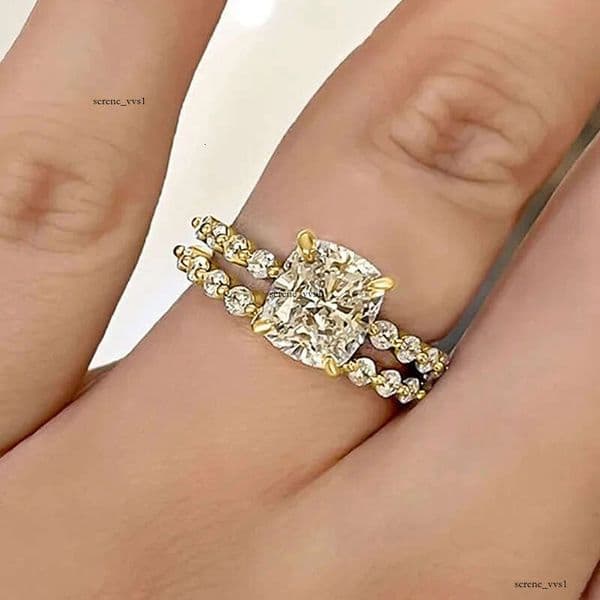 Moissanite Jewelry style square couple niche light luxury fashion personalized rings versatile and stylish sparkling set rings