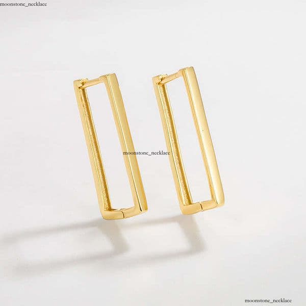 Luxury Jewelry Exaggerated Minimalist Style S925 Sterling Silver Geometric Square Earrings for Women Versatile and Unique Simple Rectangular Ear Hooks