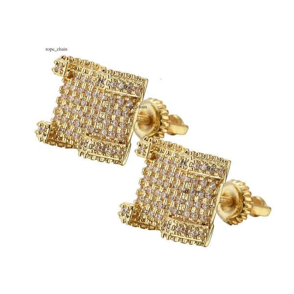 Full-Moissanite Personalized Earrings Hip Hop Silver Inlaid with Moissanite Rotatable Ear Caps Square Men's Earrings
