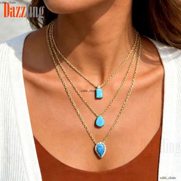 New Hip Hop Style water drop heart-shaped blue necklace elegant women's turquoise collarbone chain foreign trade jewelry wholesale