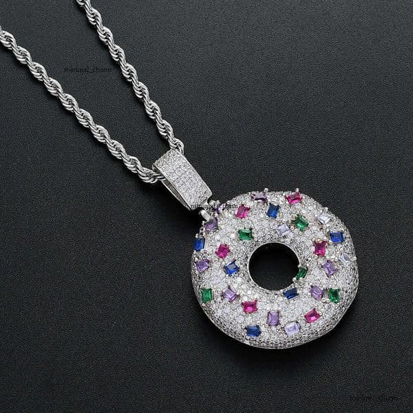 Pendant Jewelry Hip Hop Silver Inlaid with Moissanite New Couple Circle Donut Personality Necklace