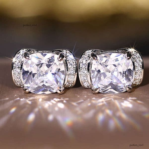Sugar Cube Simulated Princess Ring High-end Elegant Earrings Fashionable Asymmetrical Ring and Earring Set