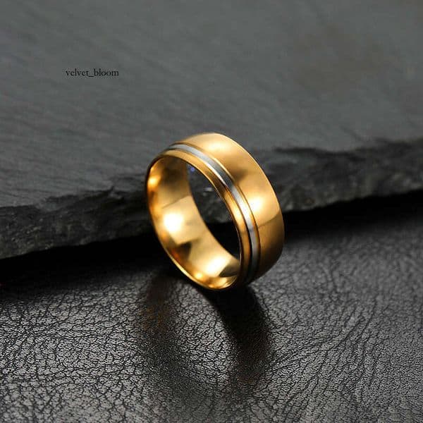 supplier of Sterling Silver 14K 18K Gold jewelry simple 8mm inner and outer ball with partial groove two-tone titanium steel ring manufacturer