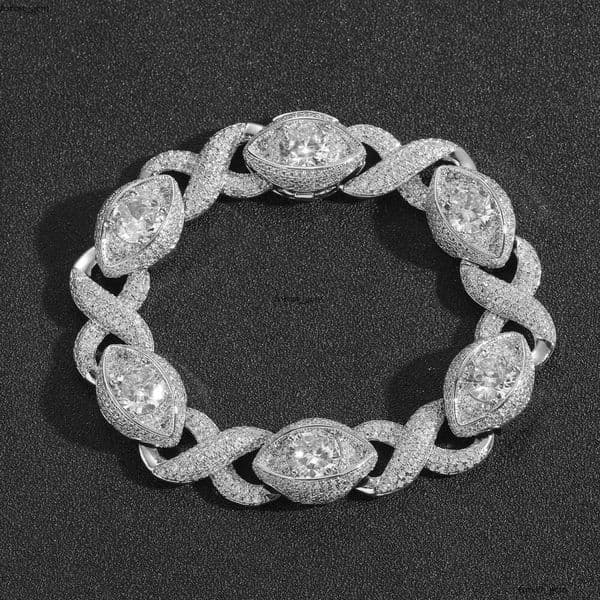 Cross-Border 15MM Infinity Eye Figure-8 Cuban Chain Micro-Inlaid Zirconia Personality Street Niche Hip-Hop Men's Bracelet