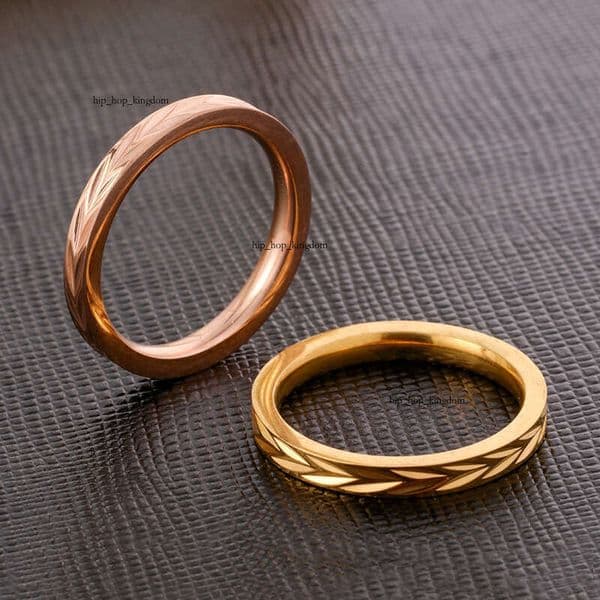 Sterling Silver 14K 18K Gold jewelry Jewelry minimalist style rose gold engraved willow leaf pattern titanium steel ring manufacturer