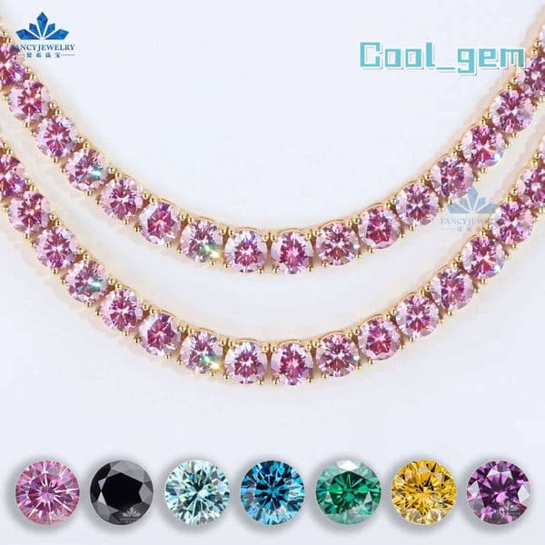 925 Silver Red Blue Green Black Pink Rainbow Diamond Chain Bracelet Colorful Moissanite Tennis Necklace