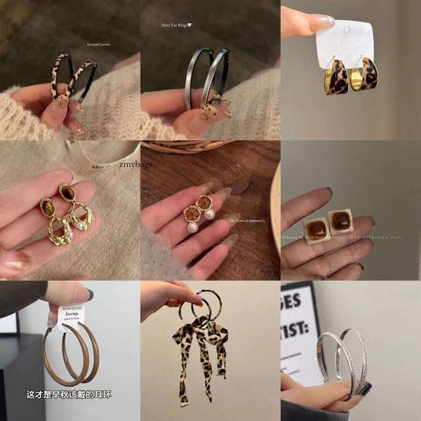 Autumn winter vibe leopard print earring collection, Hong Kong style retro chic heart-shaped geometric hoop earrings studs, versatile and exquisite