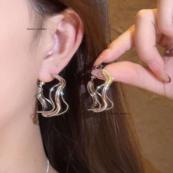 Elegant Ribbon Wave Hoop Earrings for Women 2025 New Model Niche High-End Exquisite Fashion Versatile Ear Accessories