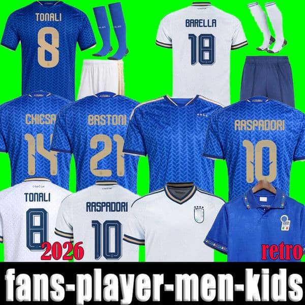 XXXL 4XL Italys 2026 soccer Jerseys TONALI FRATTESI DONNARUMMA RASPADORI men kids kit football shirts BARELLA RETEGUI Inzaghi Italia 1990 1996 1994 Retro Pirlo
