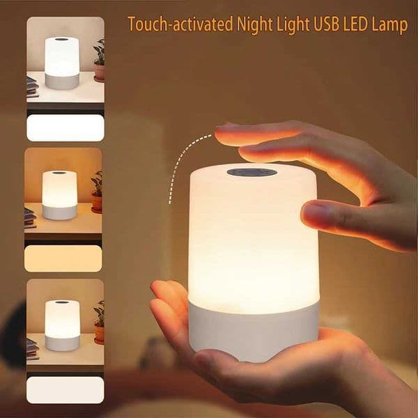 RB Rechargeable USB LED Night Lamp - Touch Control Portable Bedside Table Light in 3 Colors for Bedroom H260321