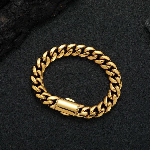 Round spring clasp Cuban for men encrypted steel vacuum electroplated Hip Hop style 925 Sterling Silver 18K Gold smooth bracelet