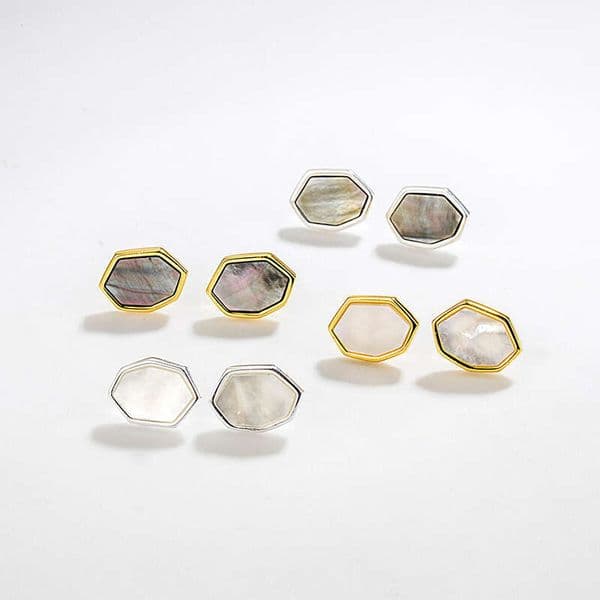 Korean Dongdaemun S925 Sterling Silver Geometric Hexagon Natural Shell Earrings for Women High-end Trendy Ear Accessories