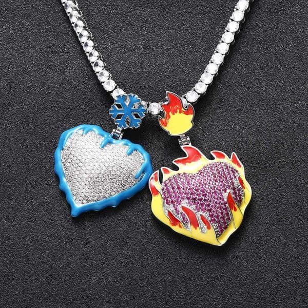Hip Hop luminous heart pendant made of Silver with red Moissanite suitable couples tennis chain necklace available for wholesale
