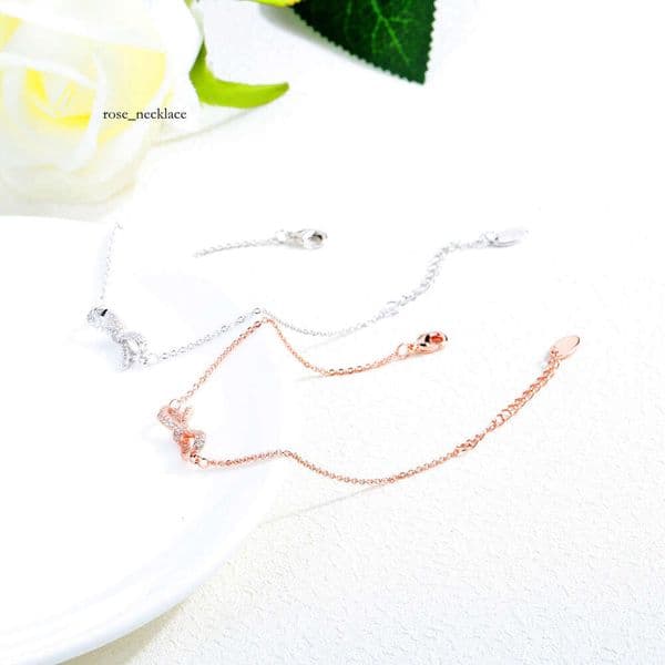 Korean-style exquisite fashion Silver jewelry trendy women's diamond-studded Moissanite bow rose-plated bracelet