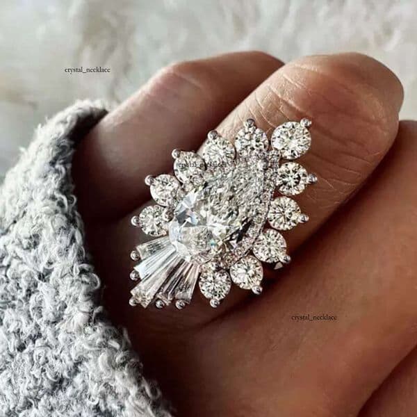 court-style snowflake ring for women elegant teardrop wedding jewelry sparkling crown popular on