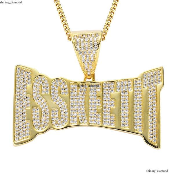 European and American Punk Men's Pendant ESSKEETIT Letter Micro-Inlaid Zircon Trendy Hip Hop Necklace