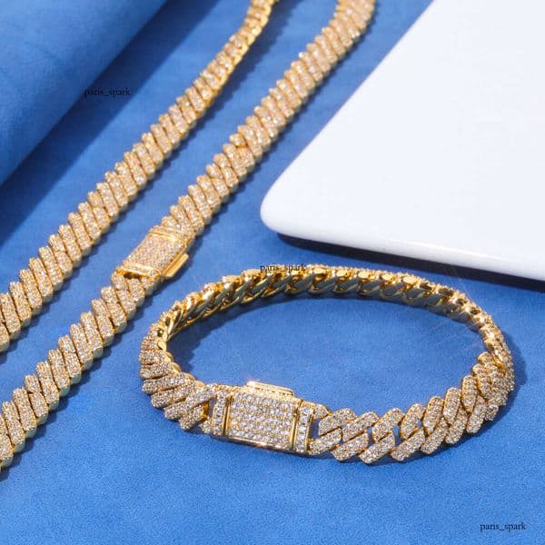 Jewelry Hip Hop 8mm Rhombus Cuban Necklace Personality Trendy Versatile Accessories Men's Moissanite Bracelet Customization