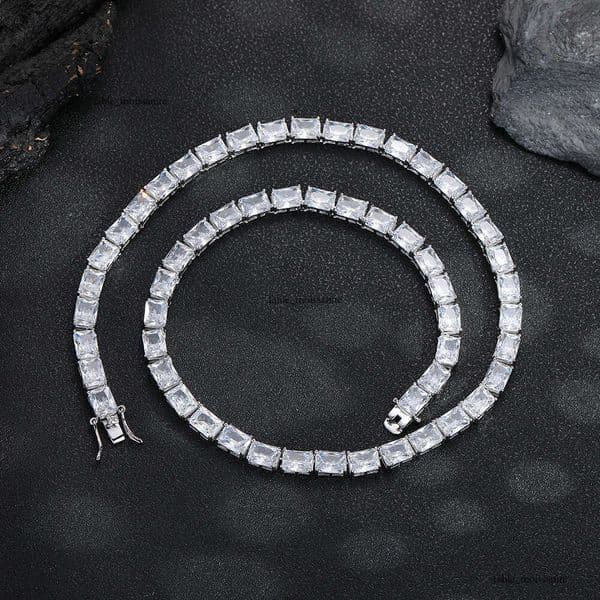 Jewelry hip-hop Silver necklace with full diamond inlay square Moissanite street style trendy necklace personalized collarbone chain jewel