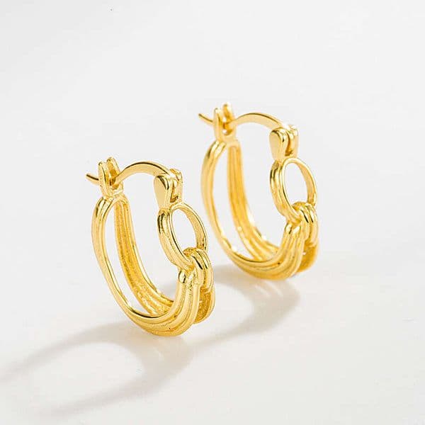 Hip Hop Style ins niche design light luxury French geometric hollow double-layer line S925 sterling silver earrings for women