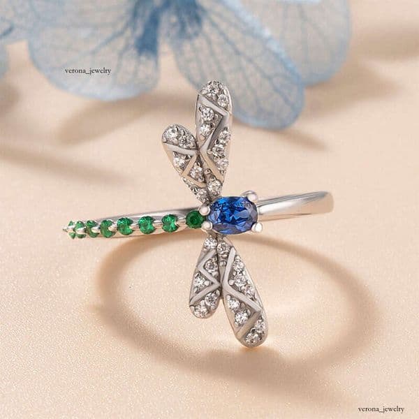 Dragonfly Animal Insect Single Ring for Women Inlaid with Moissanite Colorful Ring Cute and Realistic Fashion Hot Item