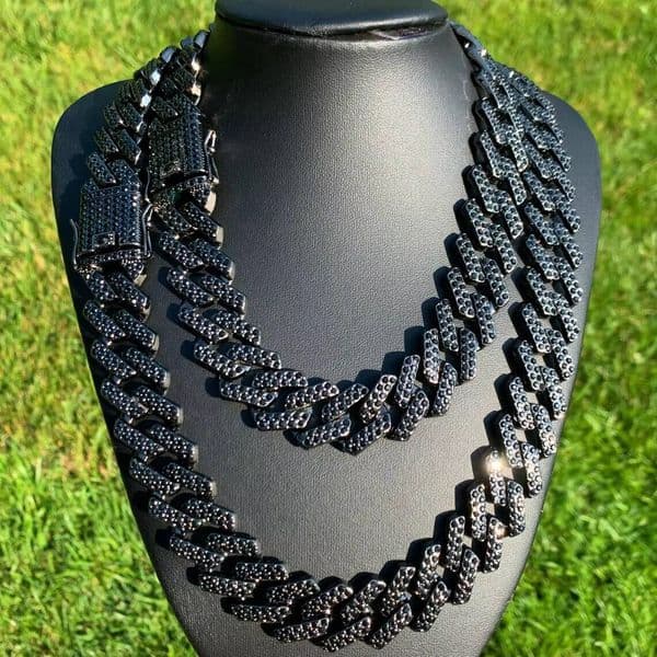 Mens 15mm Black Diamond Cuban Link Chain Hip Hop Punk Gold Iced Out Miami Curb Necklace Crystal Black Gun Plated Alloy