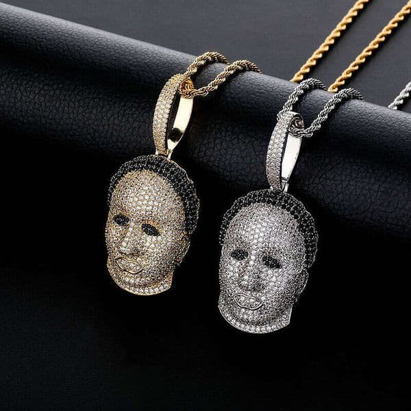 Jewelry Hip Hop High-Quality Micro-Inlaid Moissanite Grid Personality Human Head Mask Pendant Trendy Necklace Jewelry