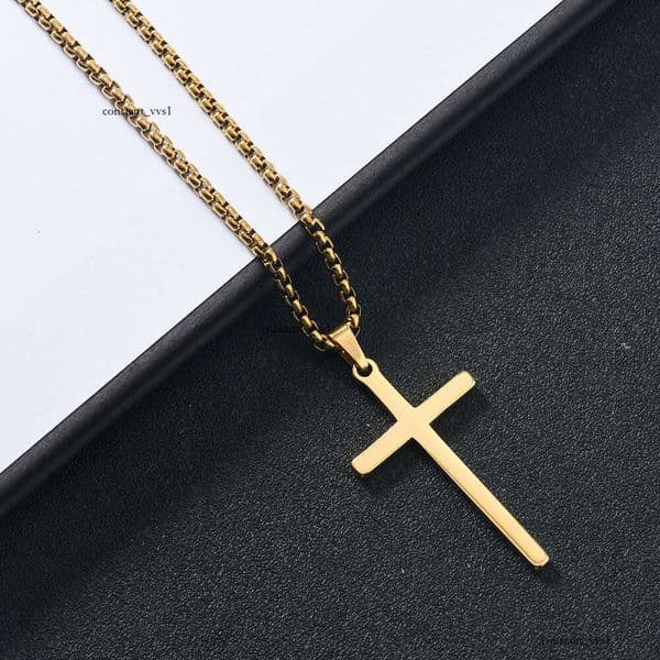 Jewelry Sterling Silver 14K 18K Gold Jewelry Fashionable Simple Cross Titanium Steel Necklace Women's Hip Hop Pendant Manufacturer