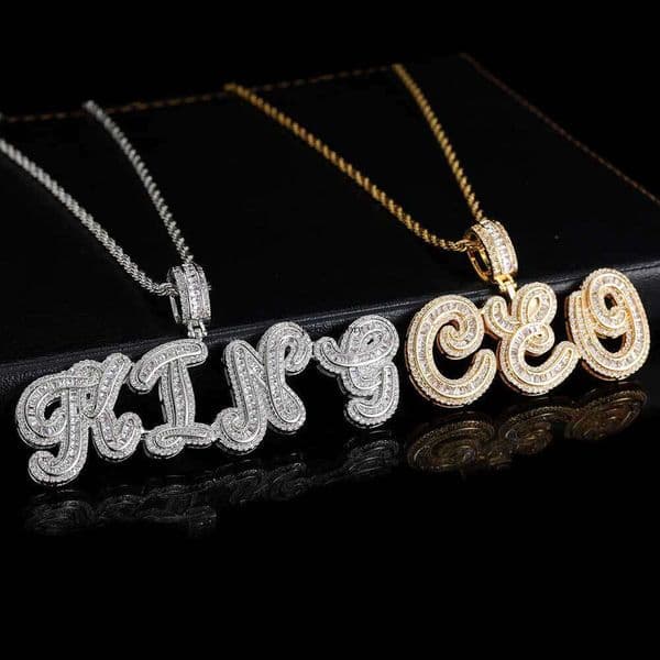 Jewelry Hip Hop Personality Cursive Splicing Combination Pendant Micro-Inlaid VVS Moissanite Trendy English Letter Necklace
