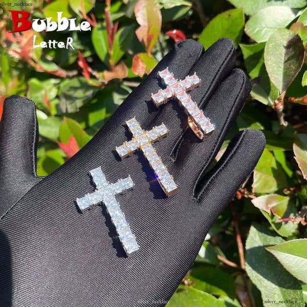Source Jewelry Cross Pendant Necklace Men's Silver Inlaid Moissanite Hip Hop Trendy Jewelry