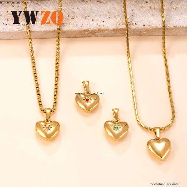 Single pendant cast heart-shaped 925 Sterling Silver 18K Gold necklace with colored diamonds high-end 18k gold-plated DIY jewelry accessory