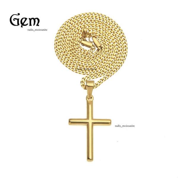 Source Moissanite Jewelry Hip Hop Gold-Plated Cross Men's 925 Sterling Silver 18K Gold Necklace Versatile Sweater Pendant Accessory