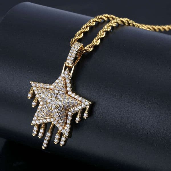 Hot-Selling Jewelry Hip Hop Style Full Moissanite Five-Pointed Star Pendant Unisex Factory Direct Necklace Wholesale