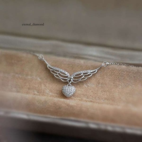 Korean-style foreign trade heart pendant for women elegant ladylike necklace with angel wings heart-shaped niche O-chain