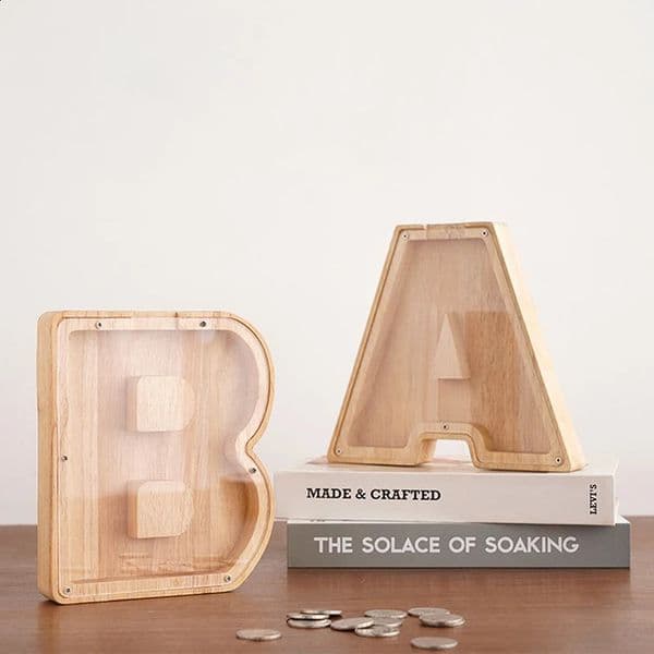 26 Alphabet Moneybox Coin Money Piggy Bank Wooden Letter Saving Box Desktop Ornament Home Decor Crafts For Kids 260321