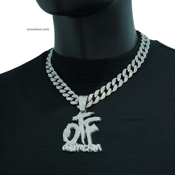 Luxury Jewelry Fashion English Letter OTF Full Diamond Pendant Ins Style Cuban Necklace for Men and Women Hip Hop Street Accessories