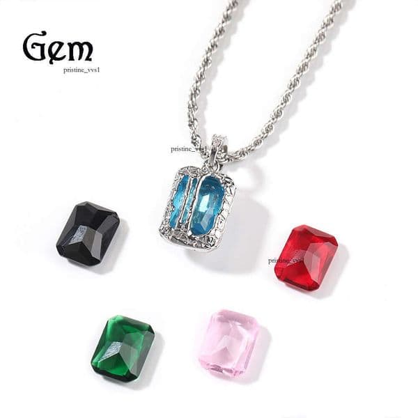 New Moissanite Jewelry Hip Hop Flip Cover Colorful Gemstone Pendant Silver Silver Trendy Brand Men's Necklace Wholesale