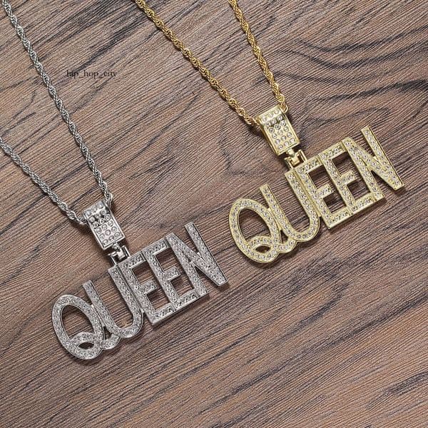 Jewelry Hip Hop necklace QUEEN full diamond men's pendant necklace couple's sweater chain foreign trade trendy brand jewelry