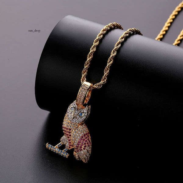Owl Pendant Jewelry INS Hot-Selling Full Moissanite Colorful Hip Hop Necklace Accessories