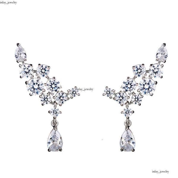 live stream hot sale: Super shiny Moissanite platinum winged water drop for women luxurious full-diamond evening earrings