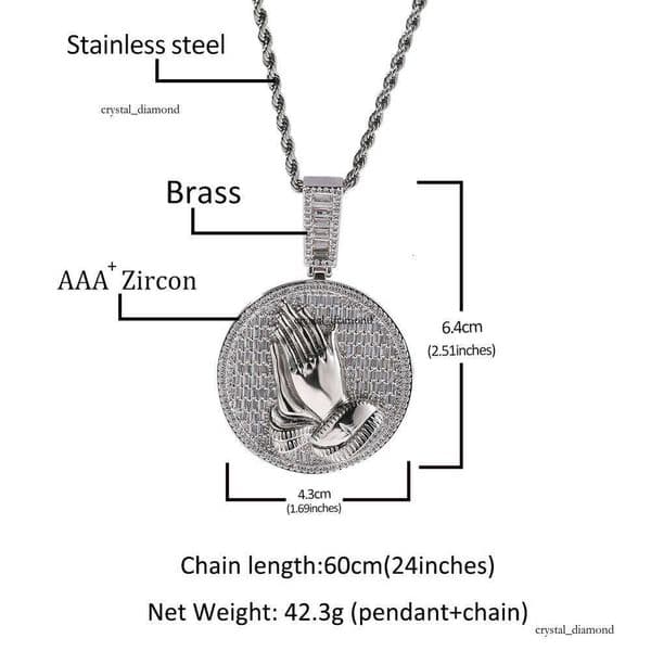 Hip Hop New Geometric Disc Fashion Pendant Necklace Silver Inlaid Moissanite Men's Personalized Prayer Hand Street Style