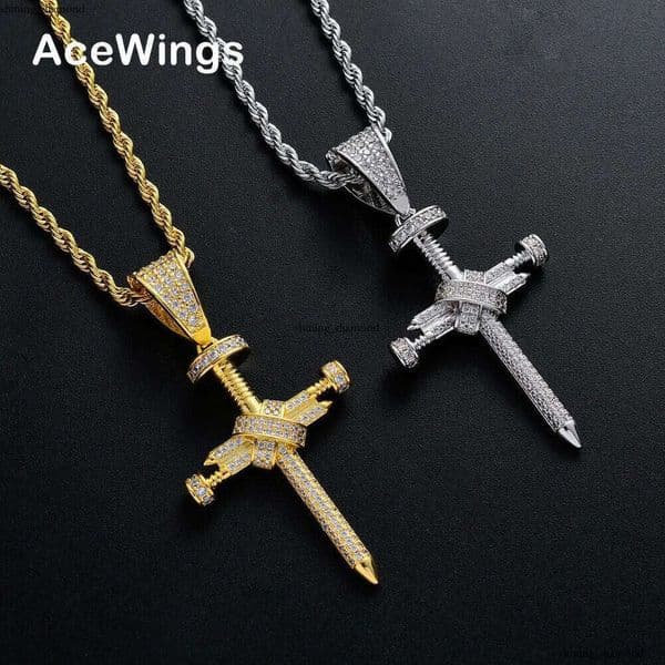 Jewelry accessories nail cross pendant classic simple versatile Hip Hop street dance men's necklace
