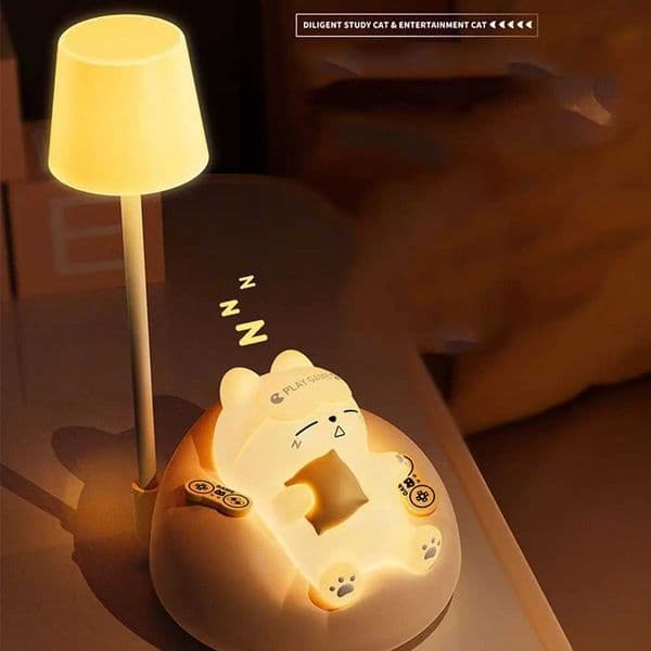 USB Charging Sleeping Cat Night Light Desktop Dimming Bedside Table Lamp Eye Protection Soft Light Sleeping Atmosphere Light H260321