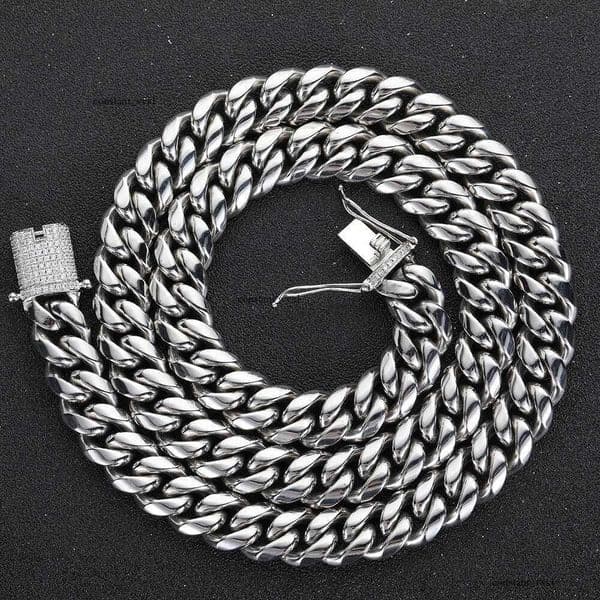 Jewelry Hip Hop Sterling Silver 14K 18K Gold Round Polished Encrypted Cuban Moissanite Double-Sided Diamond Buckle Titanium Steel Men's Necklace Wholesale