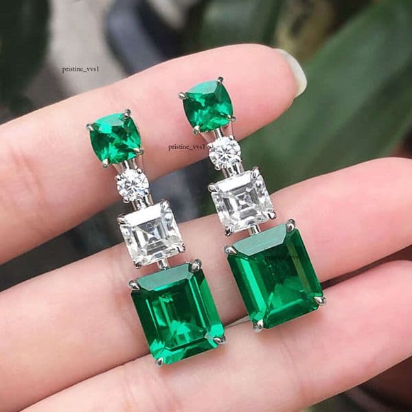 2026 New Jewelry Earrings: Light Luxury Emerald Cut Moissanite for Women Internet Celebrity Ins Style Unique Drop Earrings