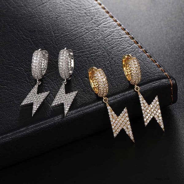 Popular Moissanite Jewelry hoop drop earrings micro-inlaid Moissanite trendy unisex hip-hop lightning studs